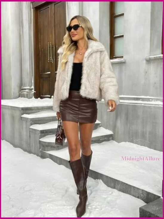 Fluffy Faux Fur Winter Coat with Lapel Collar and Pockets - Picture 4 of 7